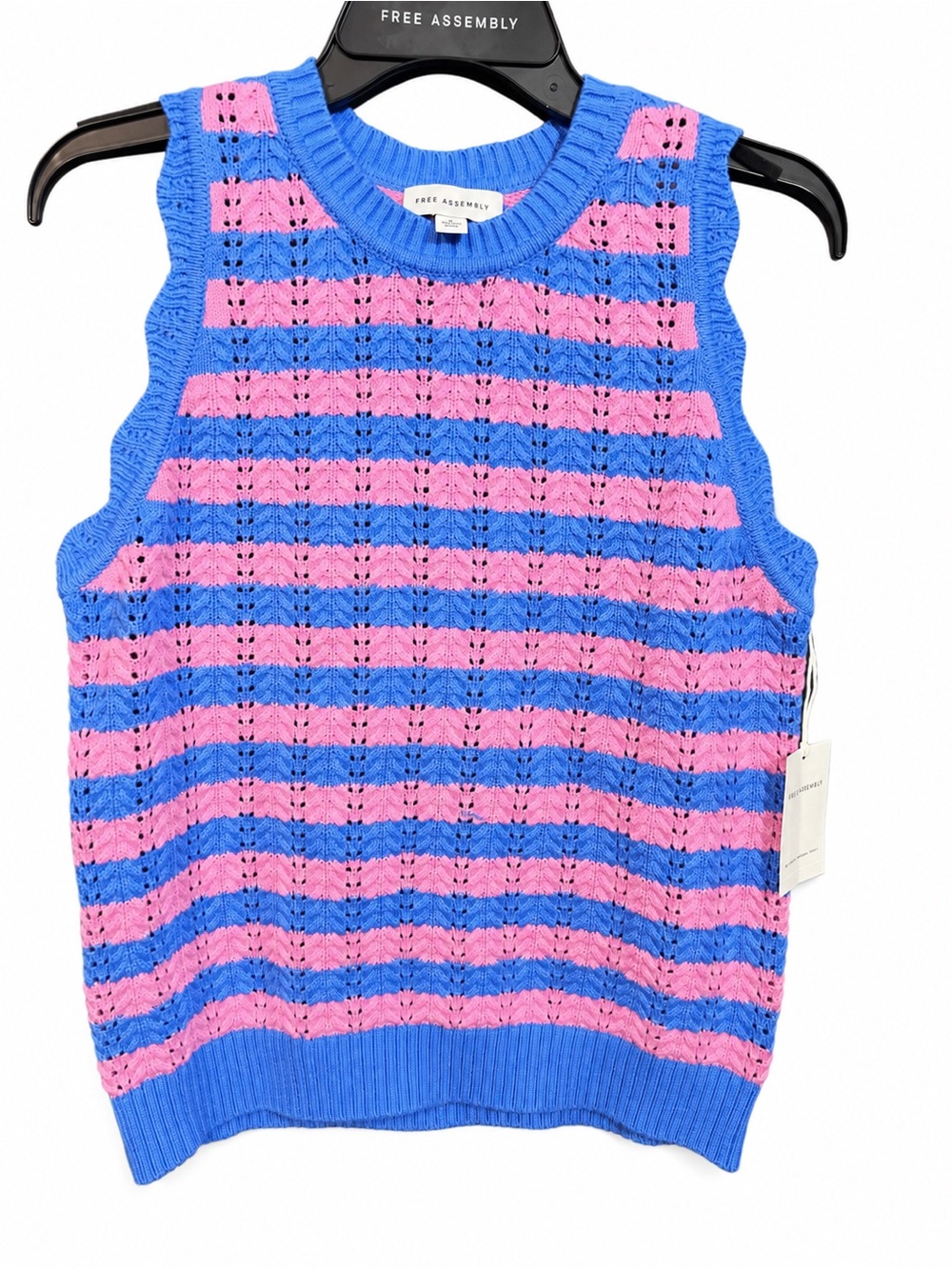 Free Assembly Blue Pink Striped Open-Knit Sweater Vest Womens Large NWT